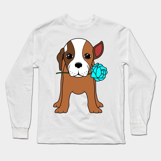 Crazy dog with a rose Long Sleeve T-Shirt by Markus Schnabel